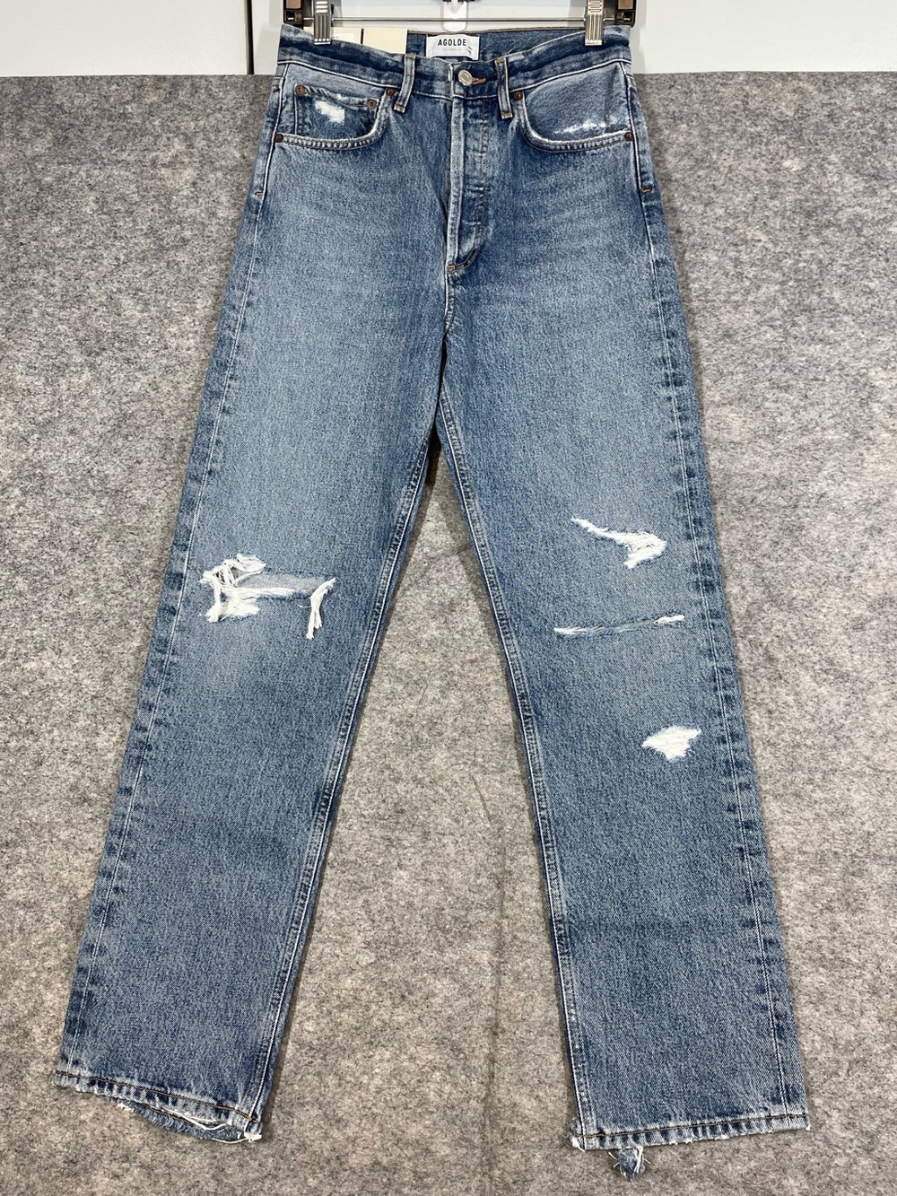 AGOLDE Organic Cotton Size 24 Distressed High Rise Straight Leg Denim Jeans
